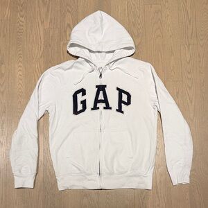 GAP White Full-Zip Hoodie with Navy Logo